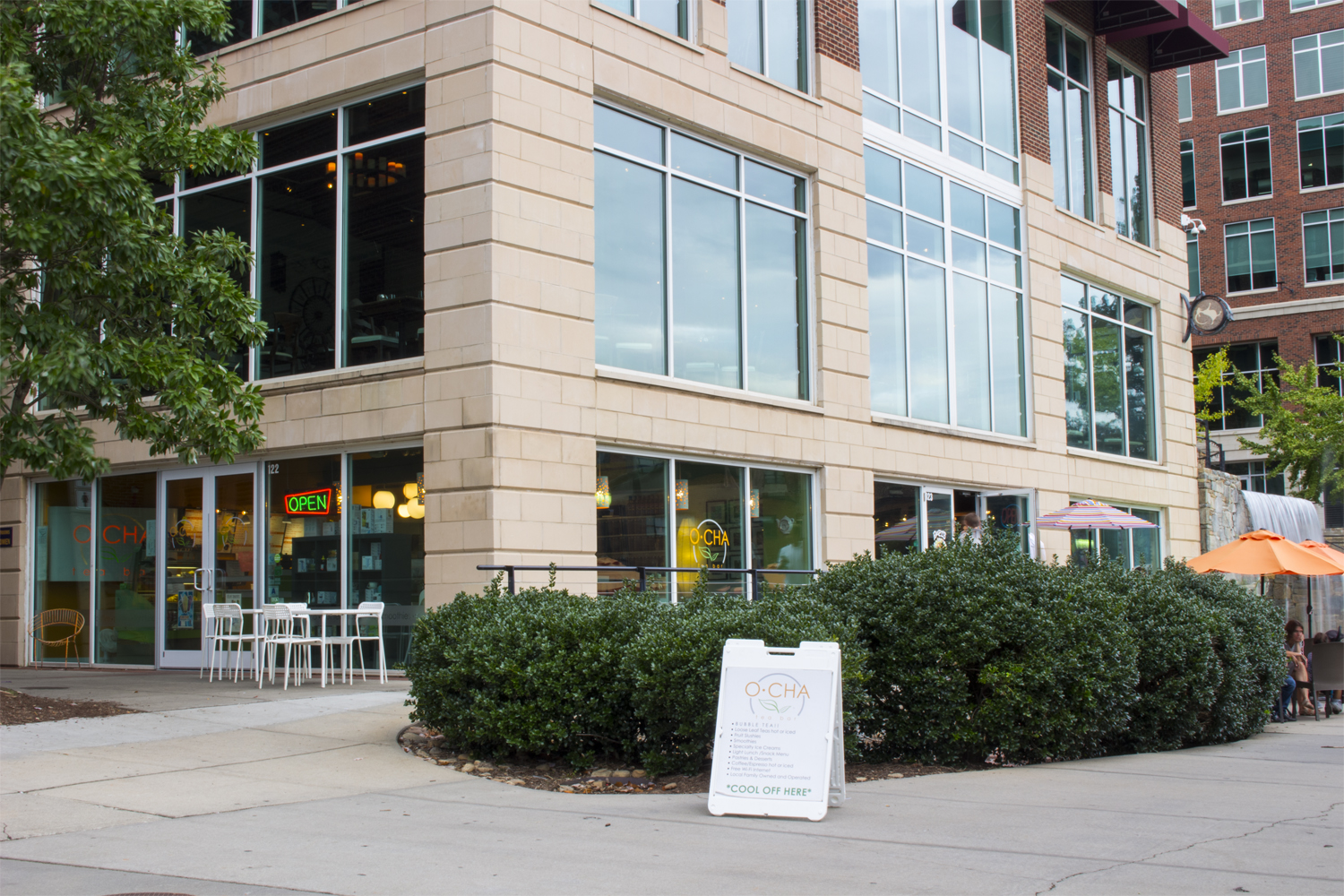 Riverside view outside O-Cha's location downtown Greenville