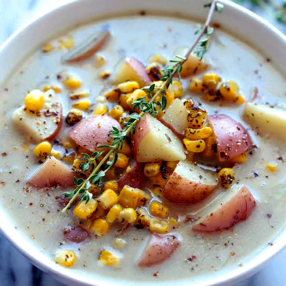 Bowl of potato corn chowder